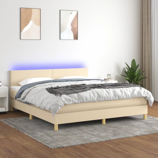 vidaXL Boxspringbett mit Matratze &amp; LED Creme 160x200 cm Stoff