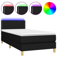 vidaXL Boxspringbett mit Matratze &amp; LED Schwarz 100x200 cm Stoff