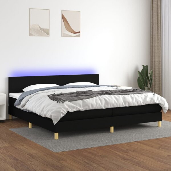 vidaXL Boxspringbett mit Matratze &amp; LED Schwarz 200x200 cm Stoff