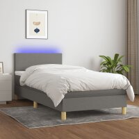 vidaXL Boxspringbett mit Matratze &amp; LED Dunkelgrau 100x200 cm Stoff