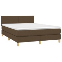 vidaXL Boxspringbett mit Matratze &amp; LED Dunkelbraun 140x190 cm Stoff