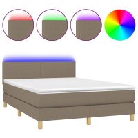 vidaXL Boxspringbett mit Matratze &amp; LED Taupe 140x200 cm Stoff