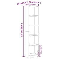 vidaXL B&uuml;cherregal 5 F&auml;cher Grau Sonoma 40x24x175 cm Holzwerkstoff