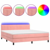 vidaXL Boxspringbett mit Matratze &amp; LED Rosa 180x200 cm Samt