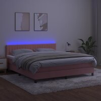 vidaXL Boxspringbett mit Matratze &amp; LED Rosa 180x200 cm Samt