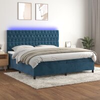 vidaXL Boxspringbett mit Matratze &amp; LED Dunkelblau 200x200 cm Samt