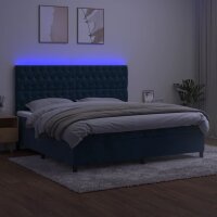 vidaXL Boxspringbett mit Matratze &amp; LED Dunkelblau 200x200 cm Samt