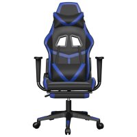 vidaXL Gaming-Stuhl mit Massage &amp; Fu&szlig;st&uuml;tze Schwarz &amp; Blau Kunstleder