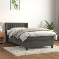 vidaXL Boxspringbett mit Matratze Dunkelgrau 100x200 cm Samt