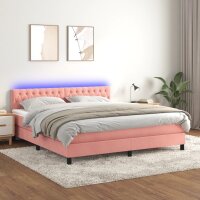 vidaXL Boxspringbett mit Matratze &amp; LED Rosa 180x200 cm Samt