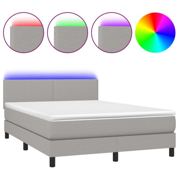 vidaXL Boxspringbett mit Matratze &amp; LED Hellgrau 140x190 cm Stoff