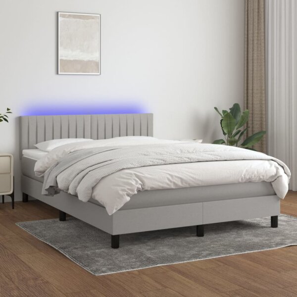 vidaXL Boxspringbett mit Matratze &amp; LED Hellgrau 140x190 cm Stoff