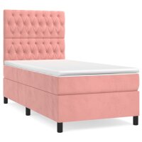 vidaXL Boxspringbett mit Matratze Rosa 90x190 cm Samt