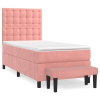 vidaXL Boxspringbett mit Matratze Rosa 90x200 cm Samt