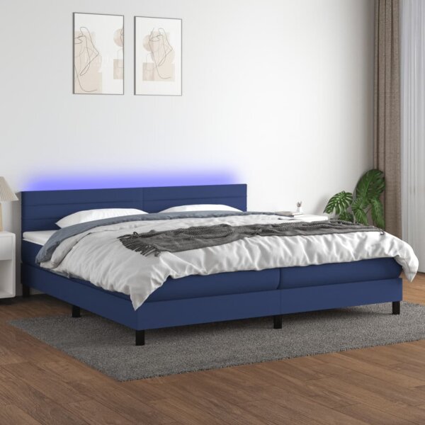 vidaXL Boxspringbett mit Matratze &amp; LED Blau 200x200 cm Stoff