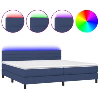 vidaXL Boxspringbett mit Matratze &amp; LED Blau 200x200 cm Stoff