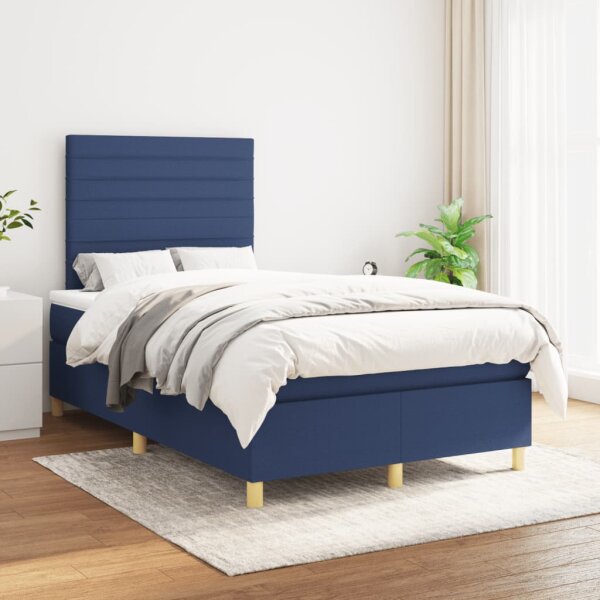 vidaXL Boxspringbett mit Matratze Blau 120x200 cm Stoff