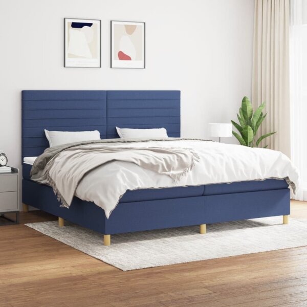 vidaXL Boxspringbett mit Matratze Blau 200x200 cm Stoff