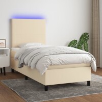 WOWONA Boxspringbett mit Matratze &amp; LED Creme 90x200 cm Stoff