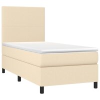 WOWONA Boxspringbett mit Matratze &amp; LED Creme 90x200 cm Stoff