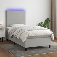 vidaXL Boxspringbett mit Matratze &amp; LED Hellgrau 100x200 cm Stoff