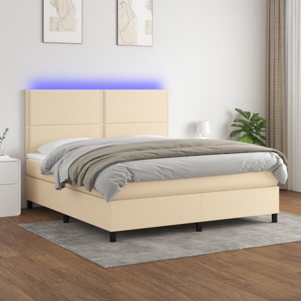 vidaXL Boxspringbett mit Matratze &amp; LED Creme 160x200 cm Stoff