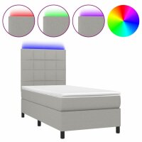 vidaXL Boxspringbett mit Matratze &amp; LED Hellgrau 90x200 cm Stoff