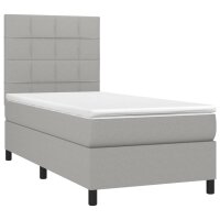 vidaXL Boxspringbett mit Matratze &amp; LED Hellgrau 90x200 cm Stoff