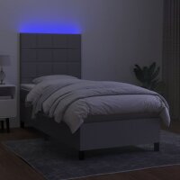 vidaXL Boxspringbett mit Matratze &amp; LED Hellgrau 90x200 cm Stoff