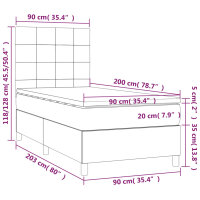 vidaXL Boxspringbett mit Matratze &amp; LED Hellgrau 90x200 cm Stoff