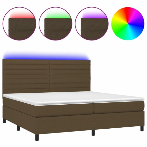 vidaXL Boxspringbett mit Matratze &amp; LED Dunkelbraun 200x200 cm Stoff