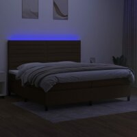 vidaXL Boxspringbett mit Matratze &amp; LED Dunkelbraun 200x200 cm Stoff