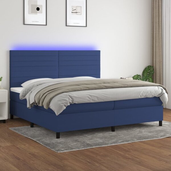 vidaXL Boxspringbett mit Matratze &amp; LED Blau 200x200 cm Stoff