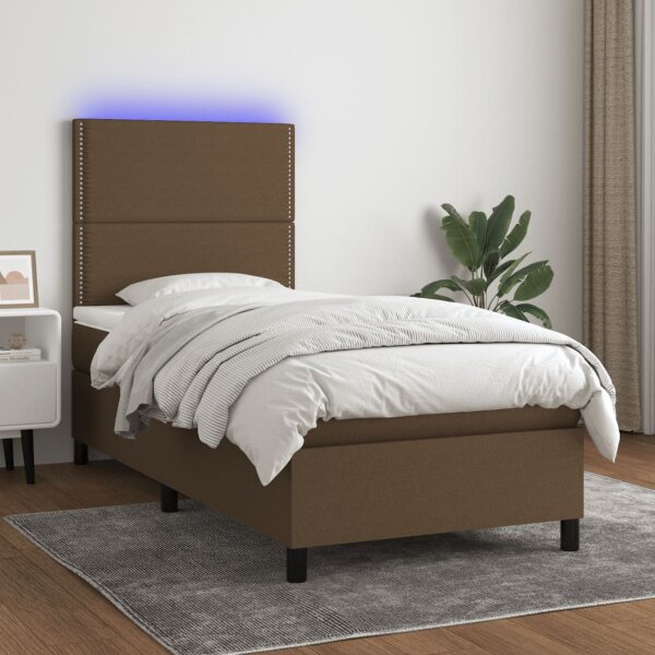 vidaXL Boxspringbett mit Matratze &amp; LED Dunkelbraun 80x200 cm Stoff