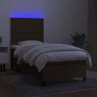 vidaXL Boxspringbett mit Matratze &amp; LED Dunkelbraun 80x200 cm Stoff