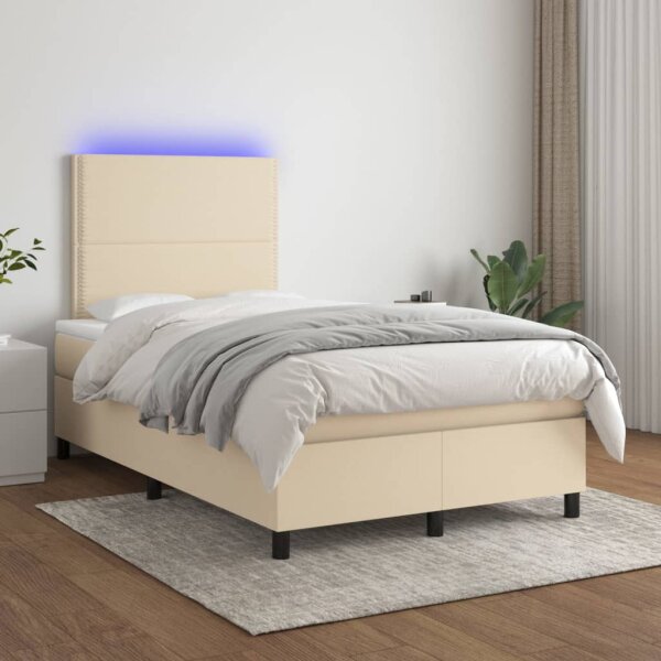 vidaXL Boxspringbett mit Matratze &amp; LED Creme 120x200 cm Stoff