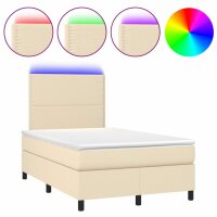 vidaXL Boxspringbett mit Matratze &amp; LED Creme 120x200 cm Stoff