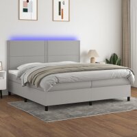 vidaXL Boxspringbett mit Matratze &amp; LED Hellgrau 200x200 cm Stoff