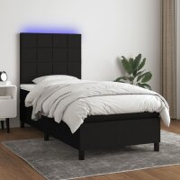 vidaXL Boxspringbett mit Matratze &amp; LED Schwarz 100x200 cm Stoff