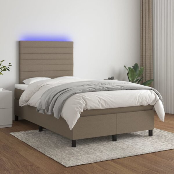 vidaXL Boxspringbett mit Matratze &amp; LED Taupe 120x200 cm Stoff