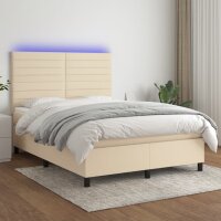 vidaXL Boxspringbett mit Matratze &amp; LED Creme 140x190 cm Stoff