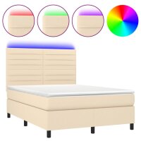 vidaXL Boxspringbett mit Matratze &amp; LED Creme 140x190 cm Stoff