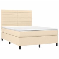 vidaXL Boxspringbett mit Matratze &amp; LED Creme 140x190 cm Stoff