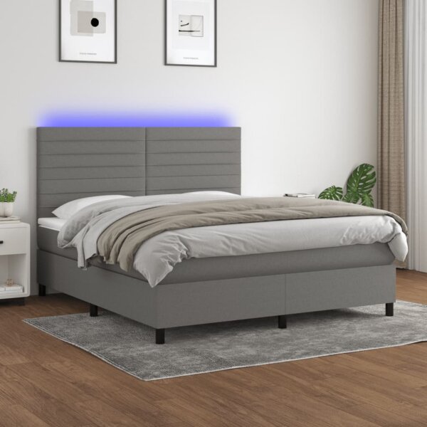 vidaXL Boxspringbett mit Matratze &amp; LED Dunkelgrau 160x200 cm Stoff