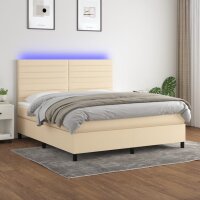 vidaXL Boxspringbett mit Matratze &amp; LED Creme 160x200 cm Stoff