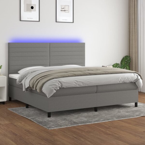 vidaXL Boxspringbett mit Matratze &amp; LED Dunkelgrau 200x200 cm Stoff