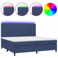 WOWONA Boxspringbett mit Matratze &amp; LED Blau 200x200 cm Stoff