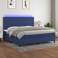 WOWONA Boxspringbett mit Matratze &amp; LED Blau 200x200 cm Stoff