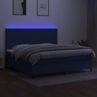 WOWONA Boxspringbett mit Matratze &amp; LED Blau 200x200 cm Stoff