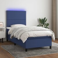 vidaXL Boxspringbett mit Matratze &amp; LED Blau 100x200 cm Stoff